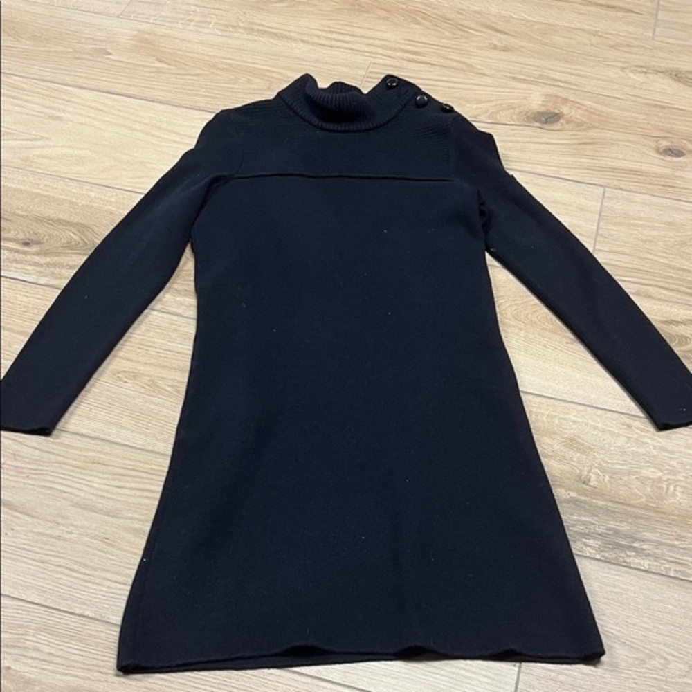 Saint James Dark Navy Midi Knit Dress with Shoulder Buttons